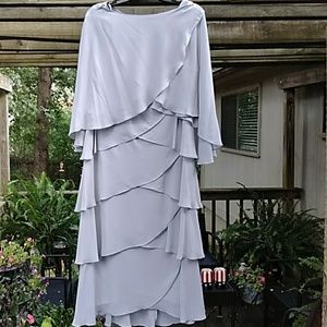 SL Fashions Tiered Dress & Embellished Capelet